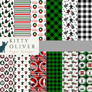 Buffalo Kariertes Weihnachtspapier Pack Rot Grün | Druckbare digitale Papier Download, Scrapbooking, Kartenherstellung, Papier Handwerk 12x12, 300 DPI