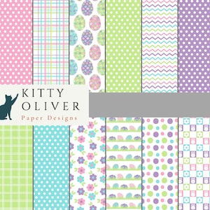 Pastell Ostern Digital Paper Pack mit Hasen, Eiern und Blumen | Druckbares digitales Papier | Digitales Papier | 12x12mm