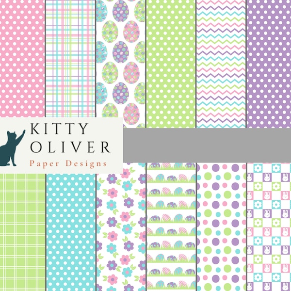 Pastel Easter Digital Paper Pack w bunnies, eggs and flowers | Printable Digital Paper Download | Digital Scrapbook Paper | 12x12