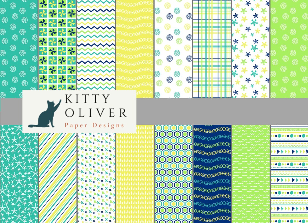 Fun Paper Pack in Blue Yellow Green | Printable Digital Paper Download ...