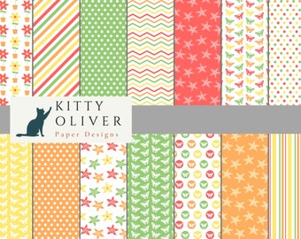 Spring Butterflies & Flowers Digital Paper Pack | Printable Digital Paper Download | Digital Scrapbook Paper | 12x12