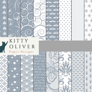 Elegante paquete de papel de boda azul polvoriento / papel digital imprimible para scrapbooking, fabricación de tarjetas, invitaciones, fabricación de papel, 12x12, 300 ppp