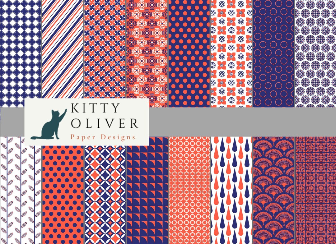 Navy Blue and Coral Digital Paper Pack | Printable Digital Paper ...