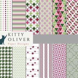 Pinke und grüne Muster, druckbare digitale Papier Download für Scrapbooking, Kartenherstellung, Papierherstellung, 12x12, 300 dpi