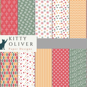 Orange, Rosa und Verblasste Teal Papier pack | Druckbares digitales Papier Download, Scrapbooking, Kartenherstellung, Papier basteln 12x12, 300 DPI