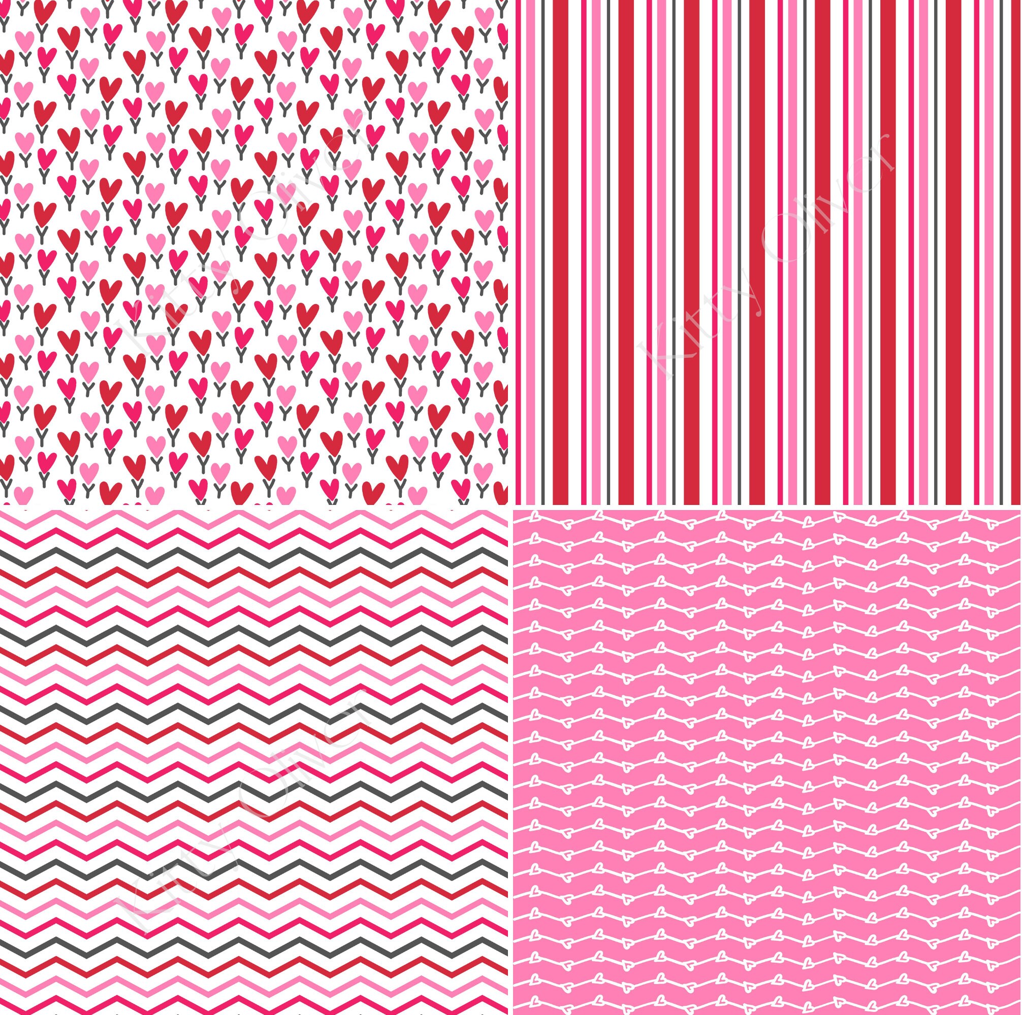 Red, Pink, Charcoal Gray Valentines Day Digital Paper Pack | Printable ...