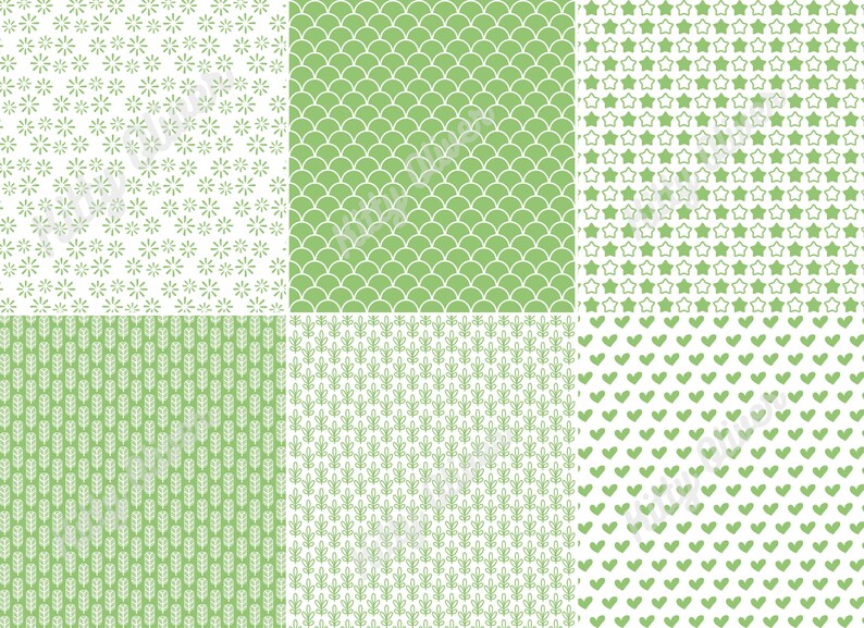 Vårgröna grundläggande mönster, värdepapperspaket | Utskrivbart digitalt papper för nedladdning, scrapbooking, korttillverkning, papperspyssel 12x12, 300 DPI bild 3