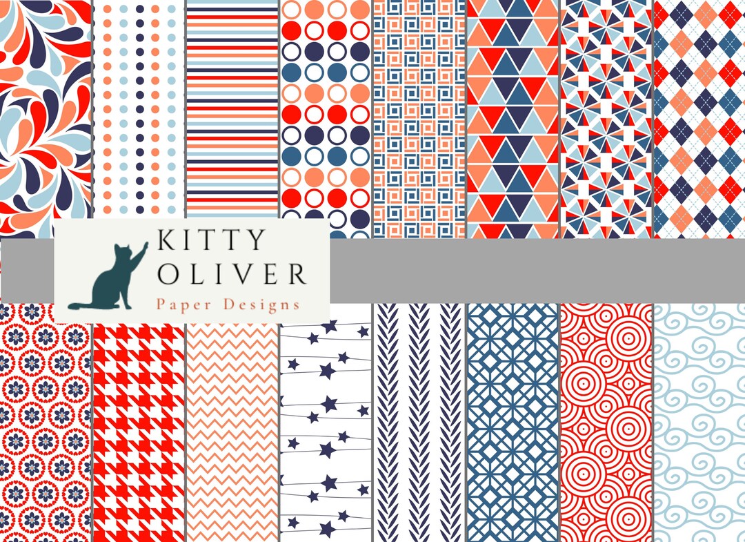 Orange and Blue Patterns, Printable Digital Paper Download for ...