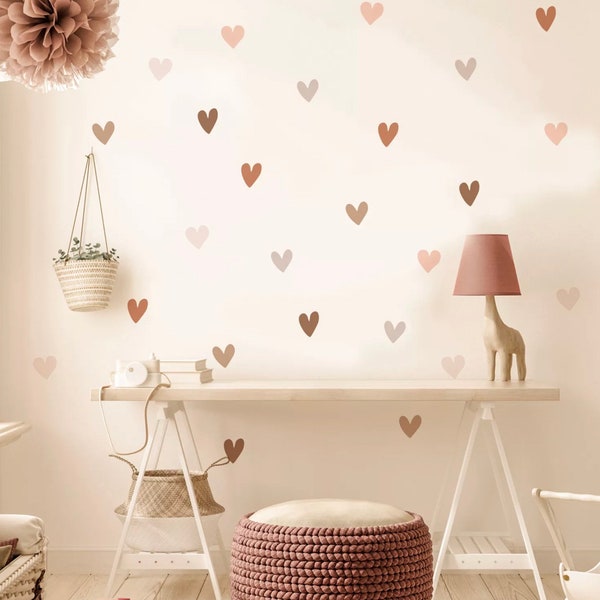 Pink Hearts Boho Nursery Wall Decal Stickers