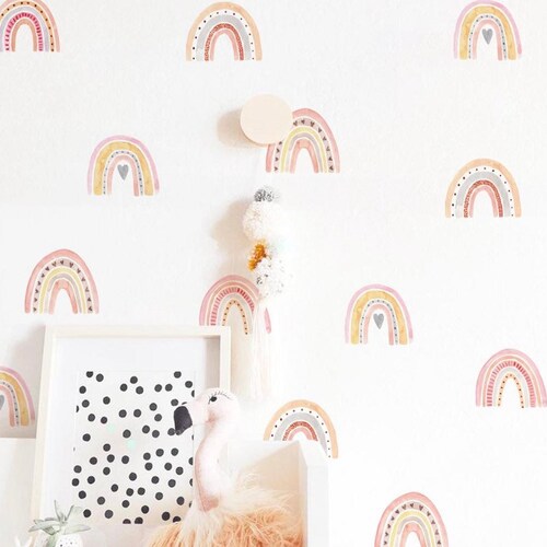 Petits stickers muraux arc-en-ciel sur le thème nordique pour chambre d'enfants, salle de jeux et chambre à coucher