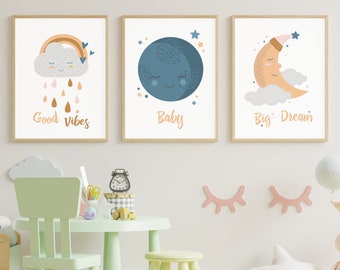 Schattige kinderkamer kunstafdrukken, kinderkamer kunstprints, Boho kinderkamer muur, Boho kinderkamer print, kinderkamer decor, neutrale kinderkamer ideeën