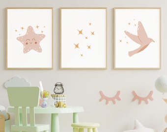 Schattige kinderkamer kunstafdrukken, kinderkamer kunstprints, Boho kinderkamer muur, Boho kinderkamer print, kinderkamer decor, neutrale kinderkamer ideeën