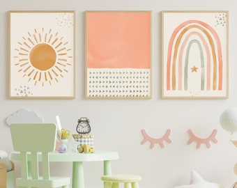 Neutrale Boho kinderkamer kunstafdrukken, kinderkamer kunstprints, Boho kinderkamer muur, Boho kinderkamer print, kinderkamer decor, neutrale kinderkamer ideeën