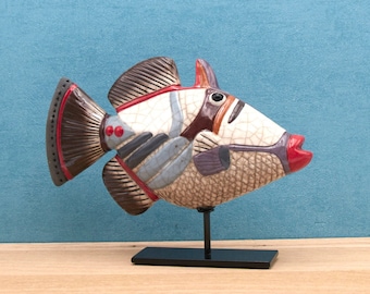 Poisson Picasso Baliste gris-brun-rouge