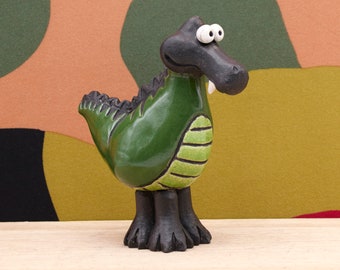 Comic crocodile in painted raku