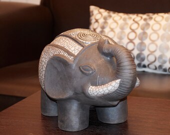 Raku elephant of contemporary expression