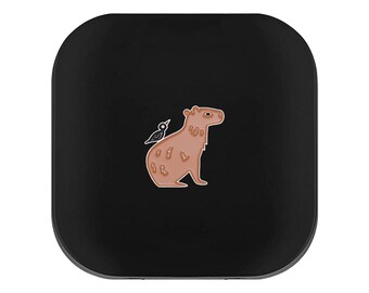 名入れ可能なカピバラ柄ハードメガネケース。鳥とカピバラのメガネ