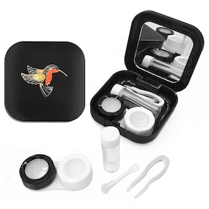 Hummingbird-contactlenzendoosje. Inwekende reisset voor Bird Watcher. Cottagecore draagbare opslagcontainer. Cadeau voor op de natuur geïnspireerde gezichtsverzorgingsset