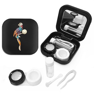 Diamante Parrot Contact Lens Case. Colouful Rhinestone Bird Soaking Travel Kit. Scarlet Macaw Portable Storage Container. Bird Watcher Gift