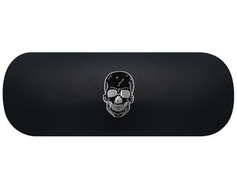 Black And Silver Skull Hard Glasses Case. Black Skull Spectacle Case. Halloween Reading Eyeglasses Case. Scary Skeleton Sunglasses Case Gift
