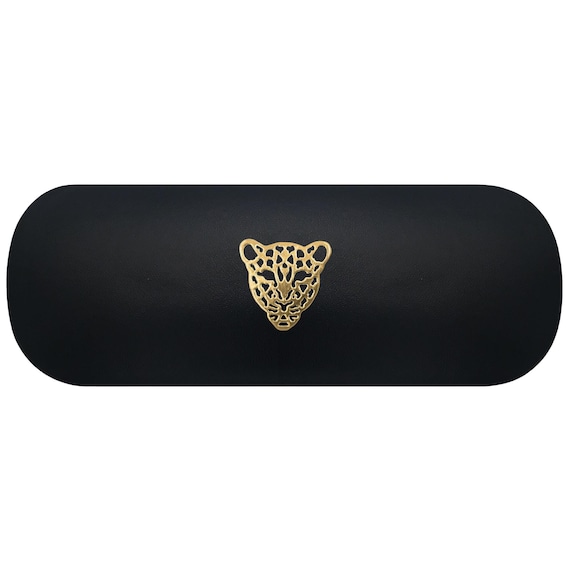 パーソナライズされたチーター柄ハードメガネケース。ゴールド