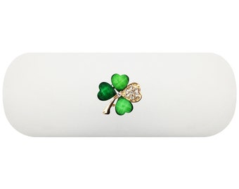 Gemstone Four Lead Clover Hard Glasses Case. Irish Flower Spectacle Case. St Patricks Day Reading Eyeglasses Case. Ireland Sunglasses Case