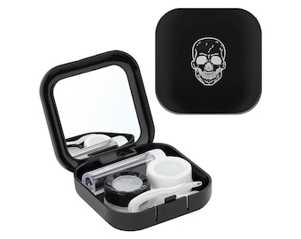 Black & Silver Skull Contact Lens Case. Halloween Soaking Travel