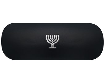 Jewish Menorah Hard Glasses Case. Seven Branch Candelabra Spectacle Case. Hanukkah Reading Eyeglasses Case. Star Of David Sunglasses Case