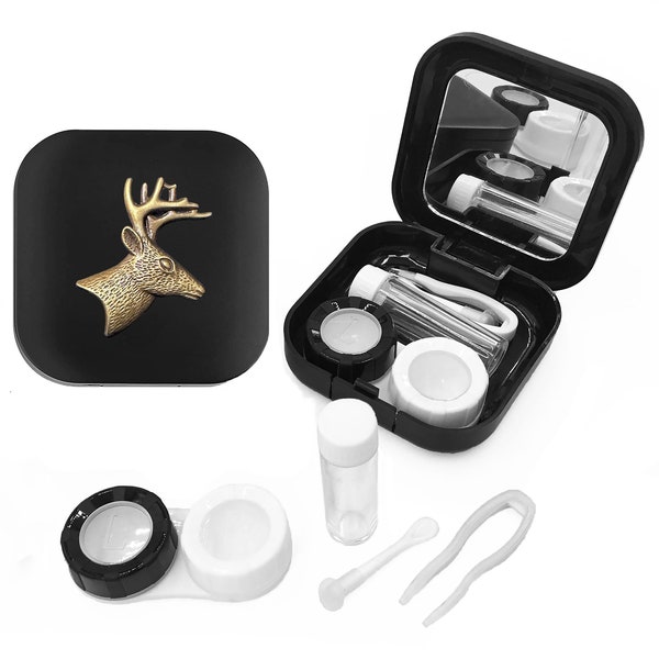 Bronze Stag Contact Lens Case. Elk Soaking Travel Kit. Christmas Portable Storage Container. Reindeer Vision Care Set. Hunter Birthday Gift