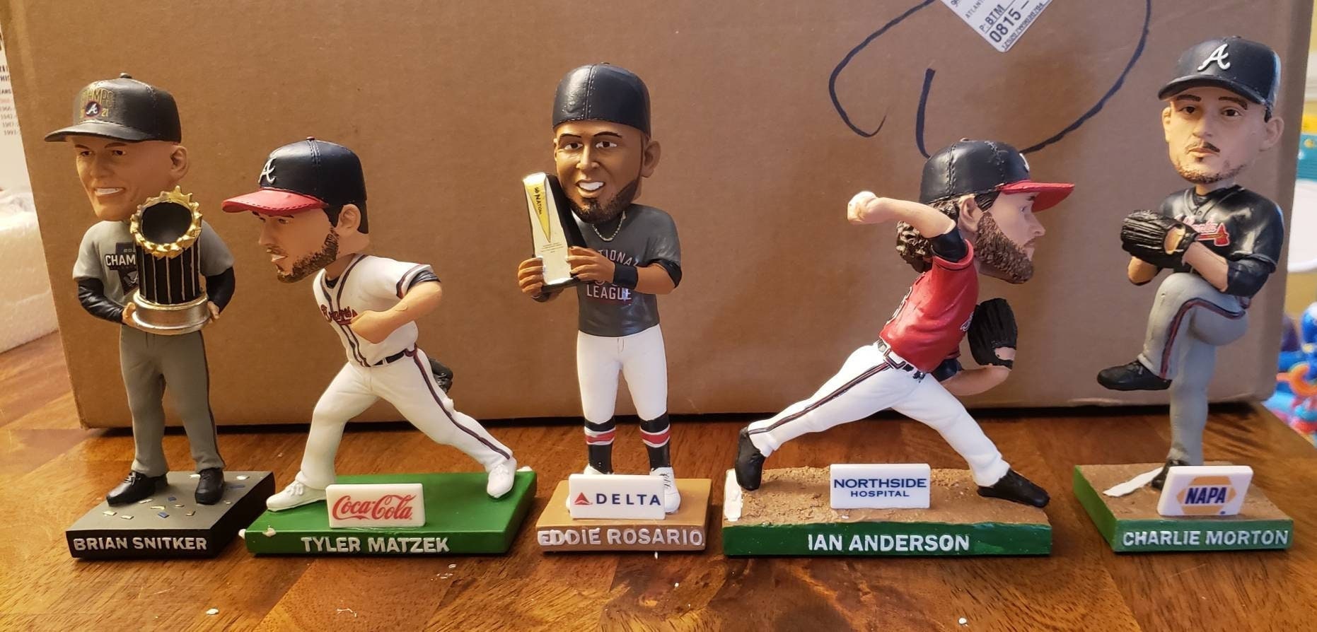 2022 World Series commemorative bobbleheads (Rosario, Matzek, Ian Anderson, Snitker, Morton)
