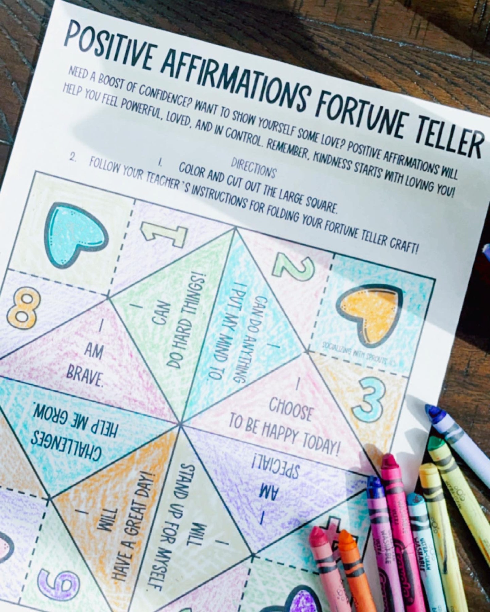 Positive Affirmations Fortune Teller Back to School Crafts Preschool
