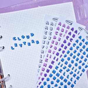 Adesivi dell'alfabeto con lettere di nuvola | per Bullet Journal, Polcos, Kpop Toploader Deco - Adesivi Deco - Adesivi Kawaii - Adesivi Olografici