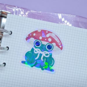 Autocollants de grenouille champignon | Papeterie Kawaii, Autocollants holographiques, Automne, Autocollants Bullet Journal, Chapeau champignon, Stationnaire, Amanite, Toadstool