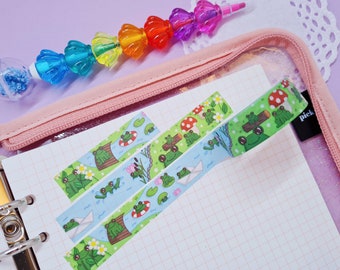 Nastro adesivo Washi Froschitape - per Bullet Journal, Agenda, Amici di penna, Posta tradizionale - cancelleria kawaii, rana, fungo, stile cottage core 15 mm x 10 m