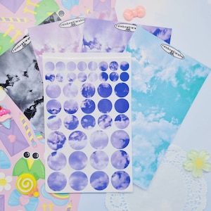 Fantasy Sky Circle Stickers voor Bullet Journal, Kpop Toploader Deco, Polcos - Wolken, Esthetisch, Kawaii Briefpapier