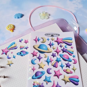 3D Space Deco Stickers voor Bullet Journal, Polcos, Kpop Toploader Deco - Planner Stickers - Deco Stickers - Kawaii Stickers - Holografisch