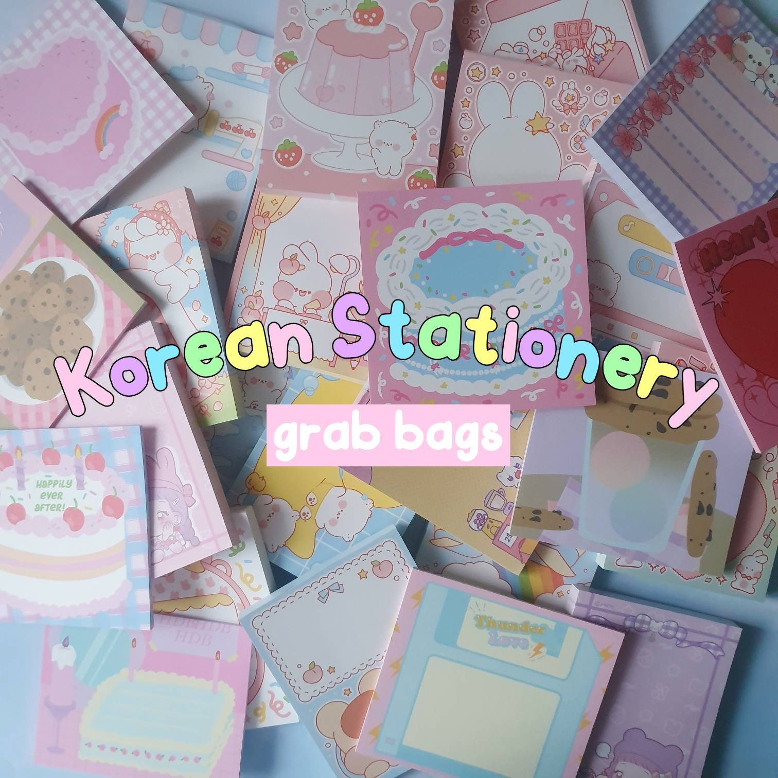KOREAN STATIONERY BAG Cute Stationery Korean Japanese Style Mystery Grab  Bag Box With Stickers, Sticky Notes, Washi Tapes, Memos Sheets 