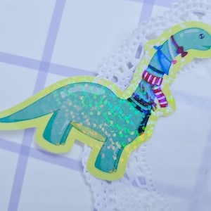 Pegatina de dinosaurio de moda | Papelería Kawaii, Pegatinas Holográficas para Bullet Journal, Papelería, Brontosaurio, Animales Largos, Braquiosaurio