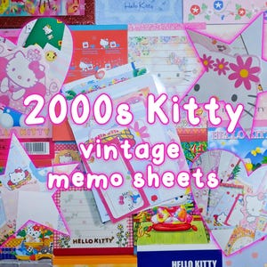 2000s Kitty Memo Set | Kawaii, Bullet Journal, Y2K, Kawaii Stationery Set, Vintage, Heisei Retro Japan - Kitty with Bow - Loose Memo Sheets