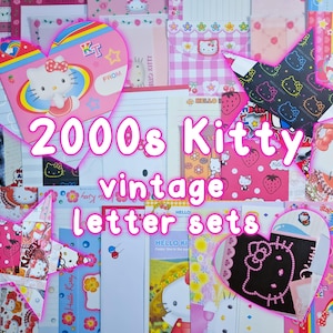 Conjuntos de letras de Kitty japonesa de los años 2000 | Bolsa de sorpresas, papelería kawaii, juego de papelería, carta para amigos por correspondencia, sobre, diseño vintage retro Y2K de Heisei