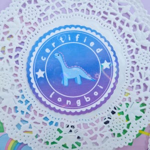 Pegatina de dinosaurio Longboi certificada | Papelería Kawaii, Divertidas, Pegatinas Holográficas para Bullet Journal, Papelería, Brontosaurio, Animales Largos