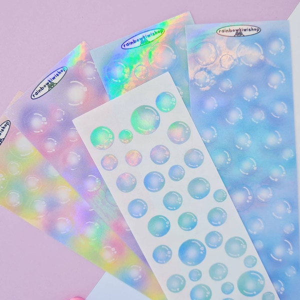 Holo Bubble Deco Stickers for Bullet Journal, Polcos, Planner, Kpop Toploader Deco - Kawaii Stationery, Soap Bubbles, Holographic