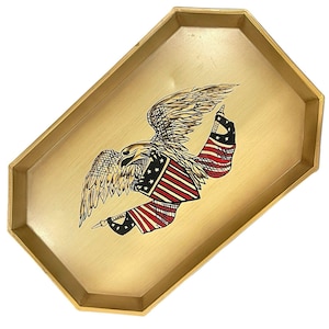 Striking Vintage Nashco Hand Painted Eagle Tole Metal Serving Tray 16.25 X 10.5