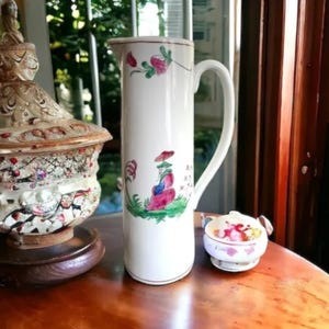 Large Chinese Asian pitcher w/hand painted Qing Dynasty Style Decoration 12.25&quot;