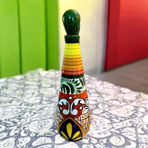 Floral Theme Hand Painted Ceramic Talavera Decanter Bottle/Flower Vase