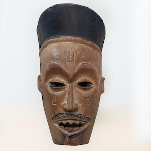 Vintage Wall Hanging AFRICAN Hand-Carved Wooden CHOKWE Ceremonial Dancing Mask from Congo
