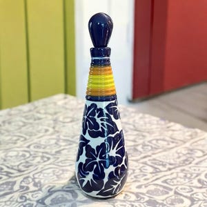 Floral Theme Hand Painted Ceramic Talavera Decanter Bottle/Flower Vase