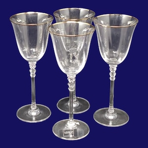 Set of 4 MIKASA SONATA Gold Rim Water Goblets/Wine Glasses