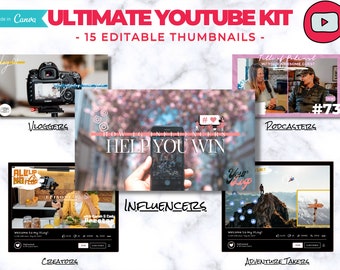 YouTube Channel Thumbnail Kit | Editable Canva Template | Personalized Thumbnails |  Video Thumbnails templates | Branding Video Packages