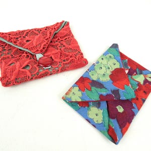 Handmade Upcycled Gift Card Holders Credit Card Wallets Boho Textile Art Accessories Eco-Friendly Small Gifts Red Gift Card Holder
